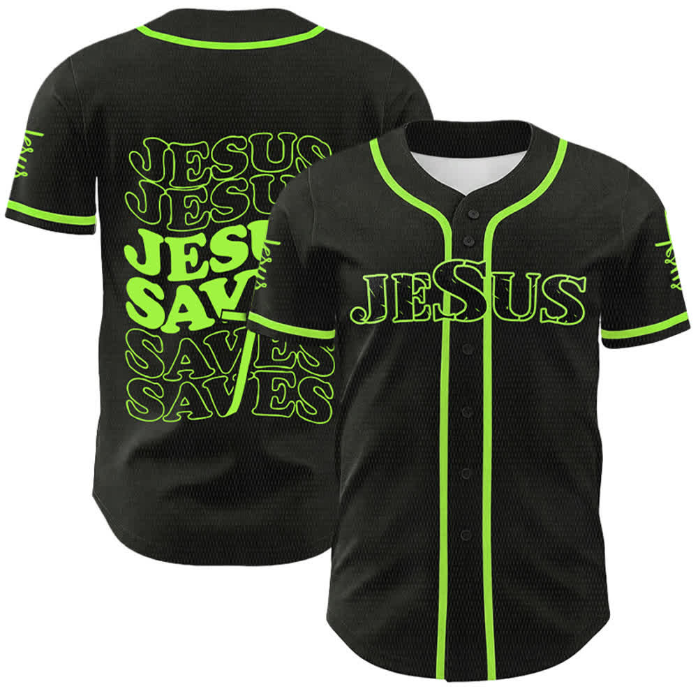 Christianartworkshop Jesus Saves Faith Statement Unisex Custom Baseball Jersey - Green - 5XL - image 18