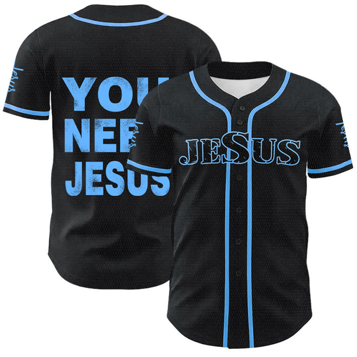 Christianartworkshop You Need Jesus Faith Statement Unisex Baseball Jersey - Blue - 5XL - image 12