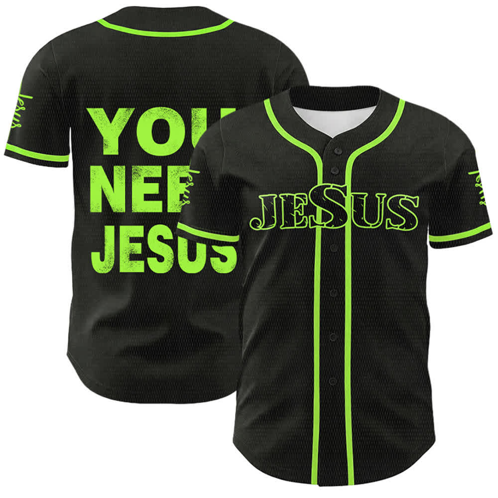 Christianartworkshop You Need Jesus Faith Statement Unisex Baseball Jersey - Green - 5XL - image 18