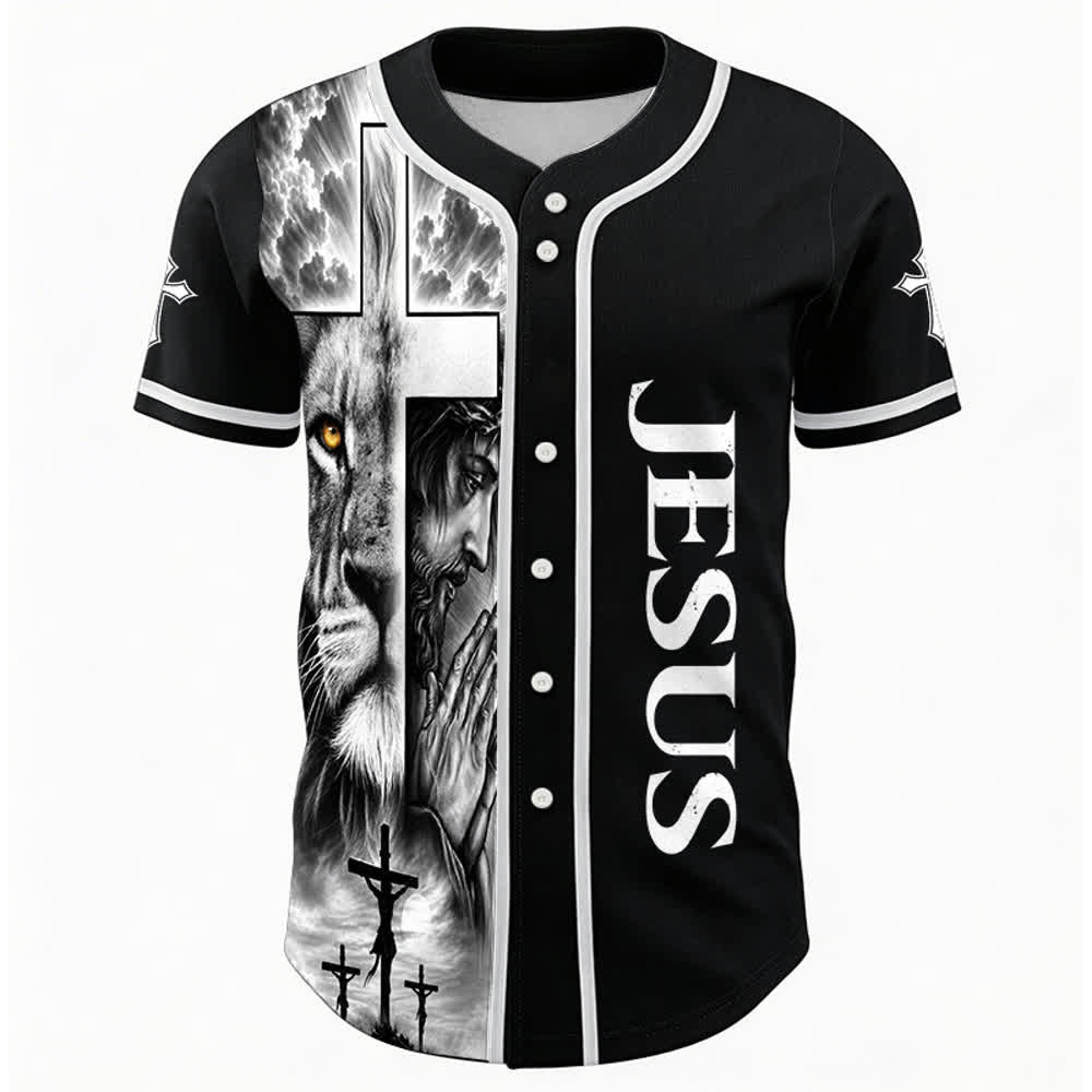 Christianartworkshop Lion Cross Jesus Faith Personalized Name Number Unisex Custom Baseball Jersey - image 2