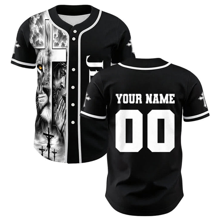 Christianartworkshop Lion Cross Jesus Faith Personalized Name Number Unisex Custom Baseball Jersey - image 1