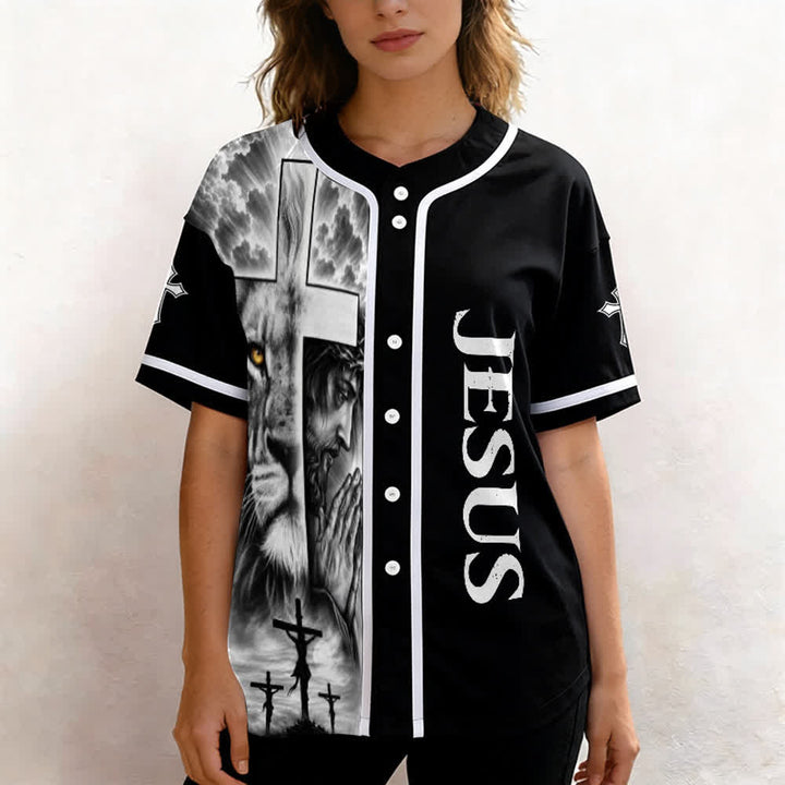 Christianartworkshop Lion Cross Jesus Faith Personalized Name Number Unisex Custom Baseball Jersey - image 6