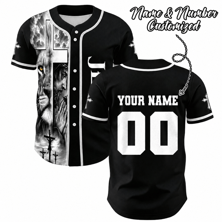 Christianartworkshop Lion Cross Jesus Faith Personalized Name Number Unisex Custom Baseball Jersey - 5XL - Name & Number Customized - image 0