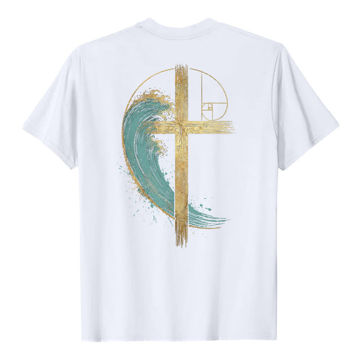Christianartworkshop Golden Cross Wave Fibonacci Dual Side Print Classic T-shirt - image 7