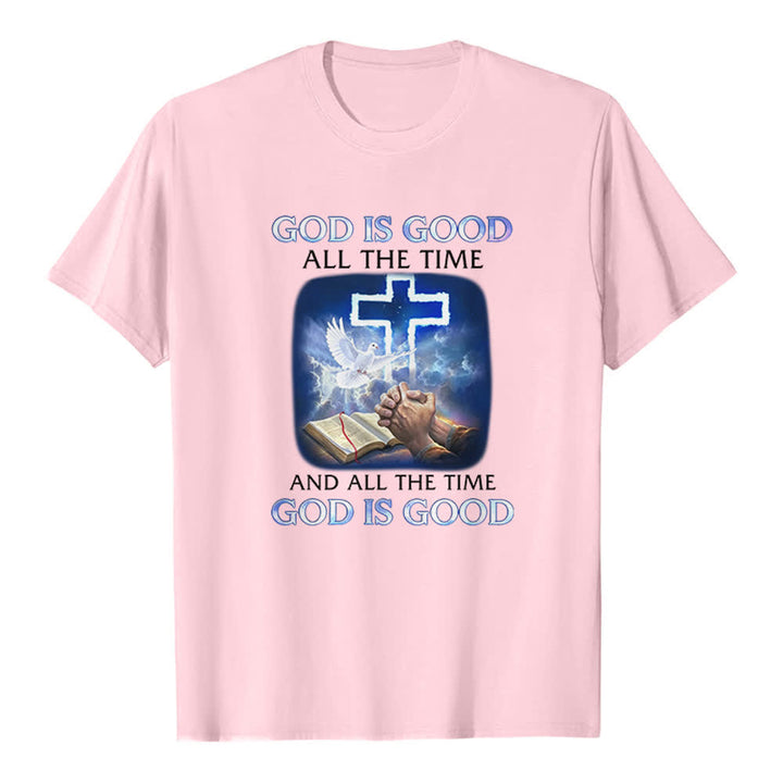 Christianartworkshop God Is Good All The Time Cross Dove Bible Print Classic T-shirt - Pink - 2XL - image 3