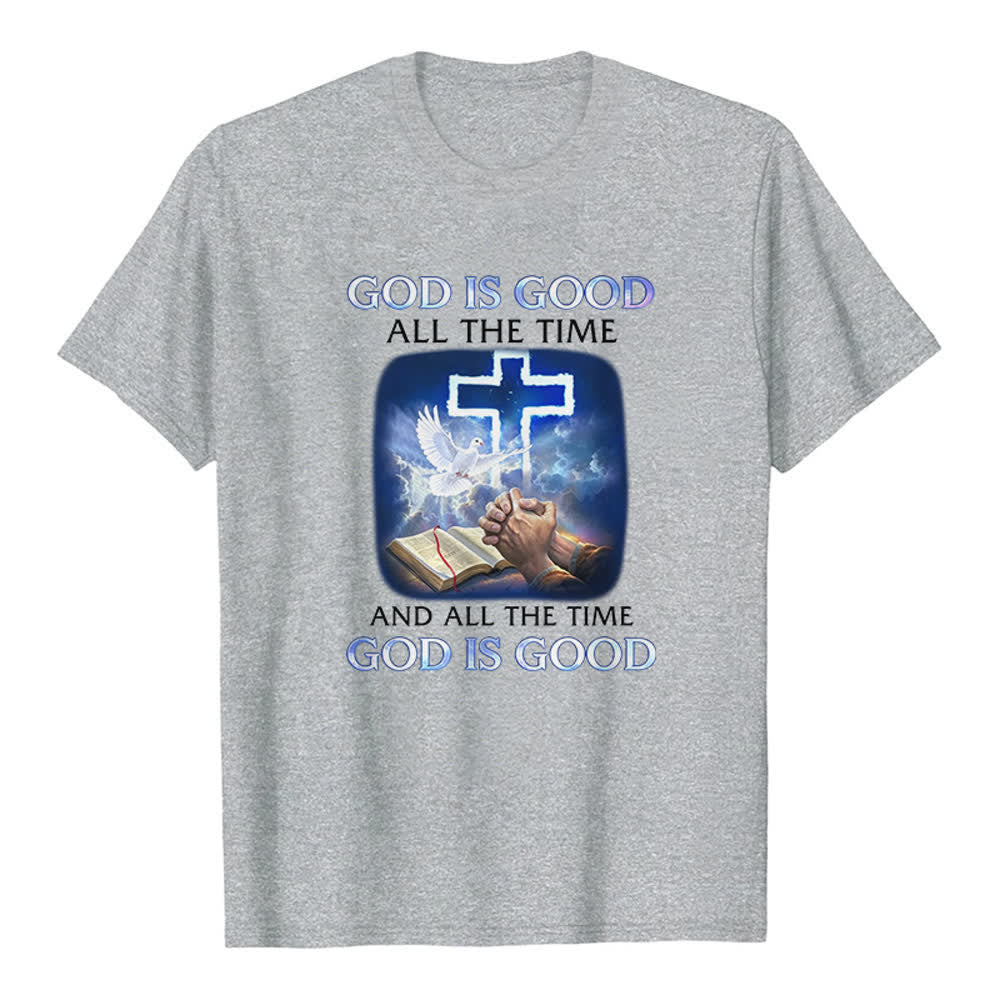 Christianartworkshop God Is Good All The Time Cross Dove Bible Print Classic T-shirt - Grey - 2XL - image 6