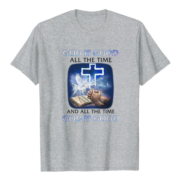 Christianartworkshop God Is Good All The Time Cross Dove Bible Print Classic T-shirt - Grey - 2XL - image 6