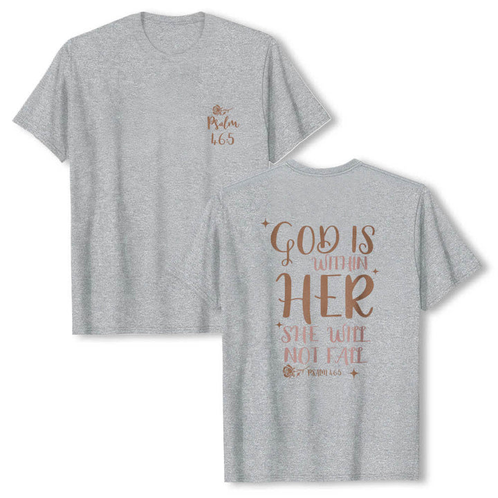 Christianartworkshop Dual-Side God Is Within Her Psalm 46:5 Letter Print Classic T-shirt - Grey - 2XL - image 21