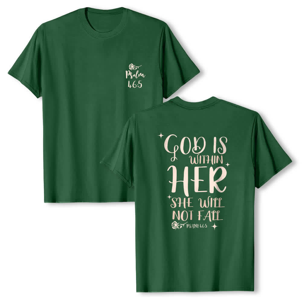 Christianartworkshop Dual-Side God Is Within Her Psalm 46:5 Letter Print Classic T-shirt - Dark Green - 2XL - image 24