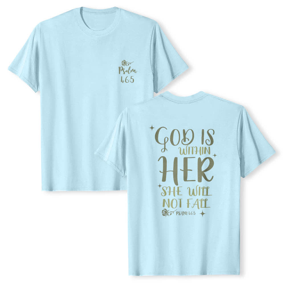 Christianartworkshop Dual-Side God Is Within Her Psalm 46:5 Letter Print Classic T-shirt - Blue - 2XL - image 3