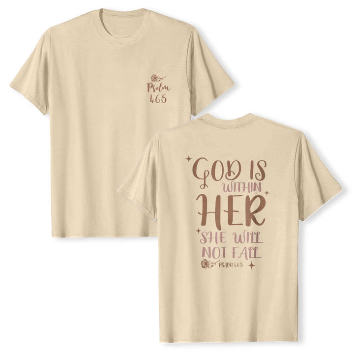 Christianartworkshop Dual-Side God Is Within Her Psalm 46:5 Letter Print Classic T-shirt - Beige - 2XL - image 18