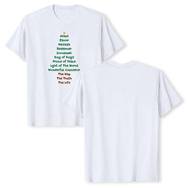 Christianartworkshop Dual-Side Jesus Names Christmas Tree Letter Print Classic T-shirt - White - 2XL - image 18