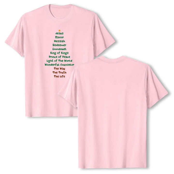 Christianartworkshop Dual-Side Jesus Names Christmas Tree Letter Print Classic T-shirt - Pink - 2XL - image 15