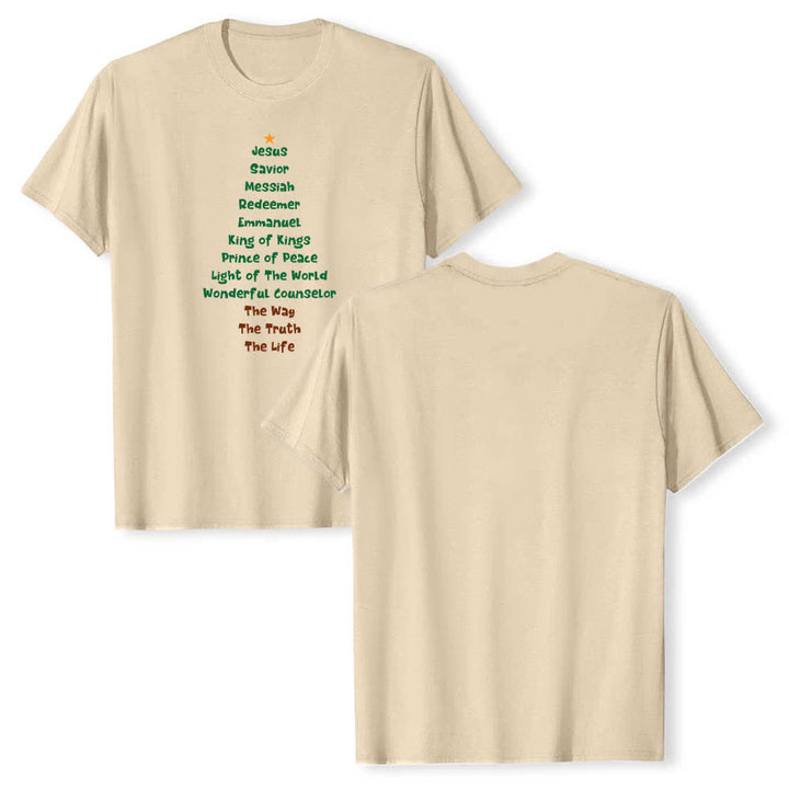 Christianartworkshop Dual-Side Jesus Names Christmas Tree Letter Print Classic T-shirt - Beige - 2XL - image 21