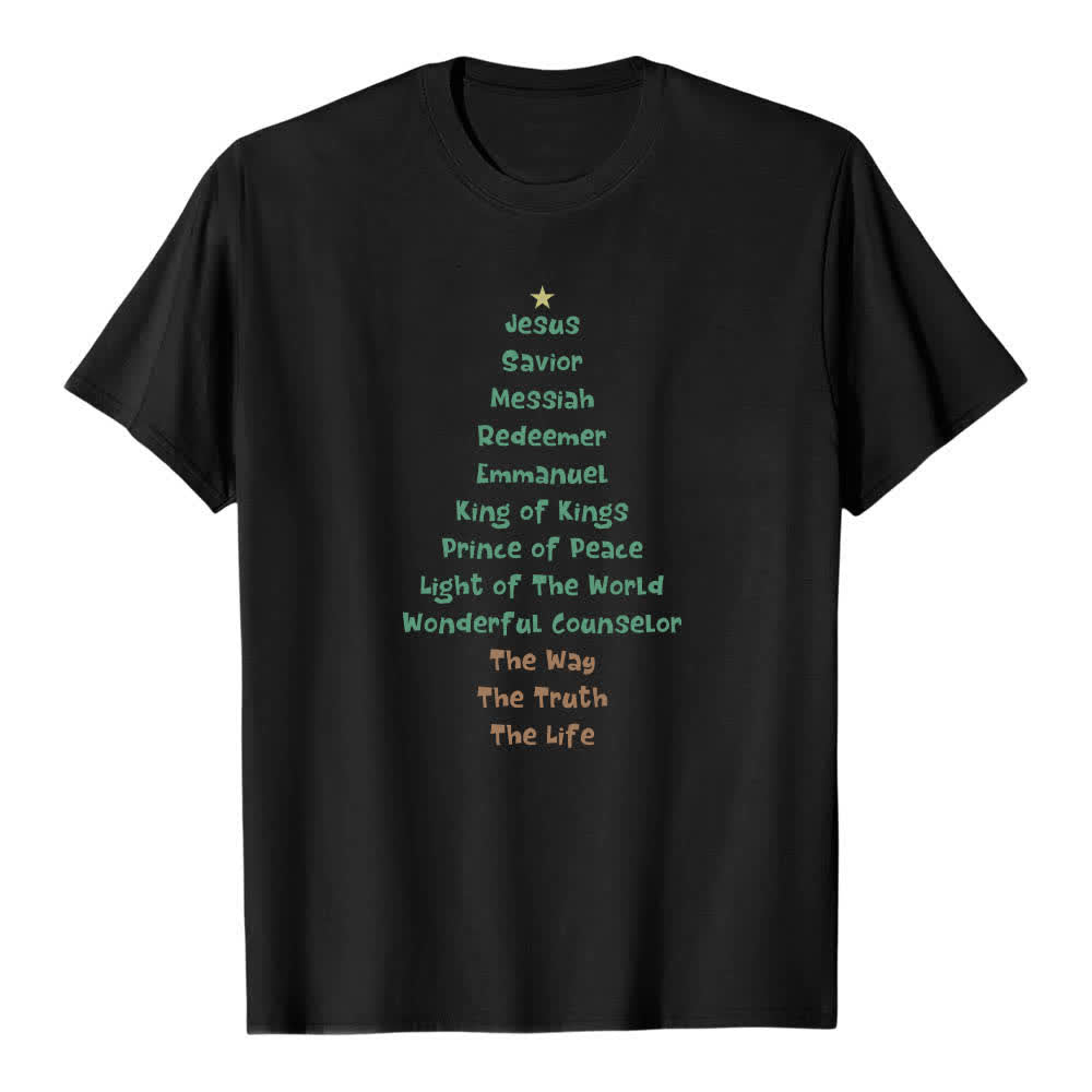 Christianartworkshop Dual-Side Jesus Names Christmas Tree Letter Print Classic T-shirt - image 4