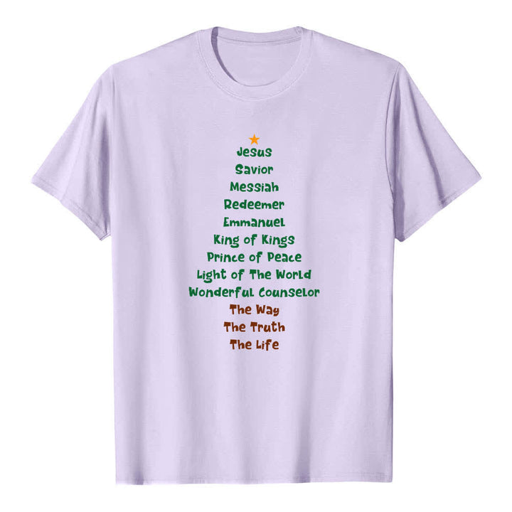 Christianartworkshop Dual-Side Jesus Names Christmas Tree Letter Print Classic T-shirt - image 10