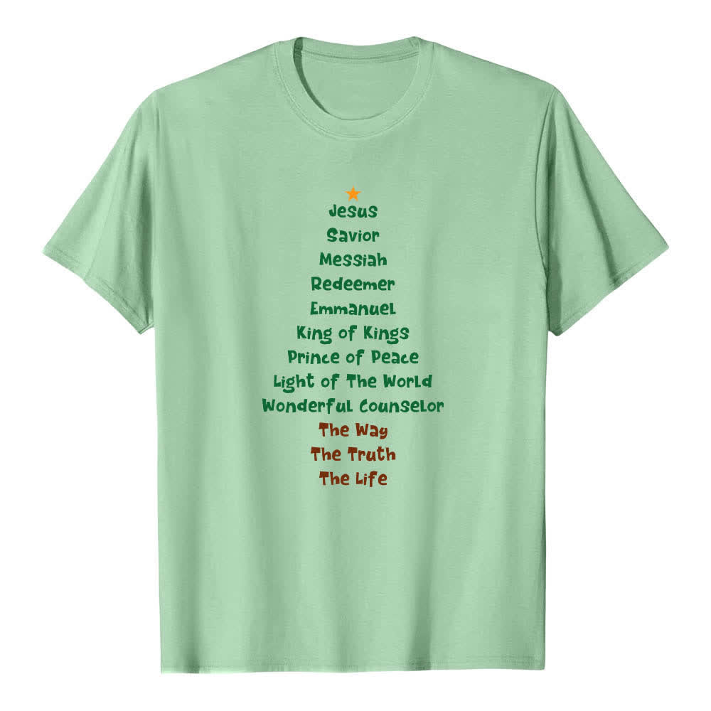Christianartworkshop Dual-Side Jesus Names Christmas Tree Letter Print Classic T-shirt - image 13