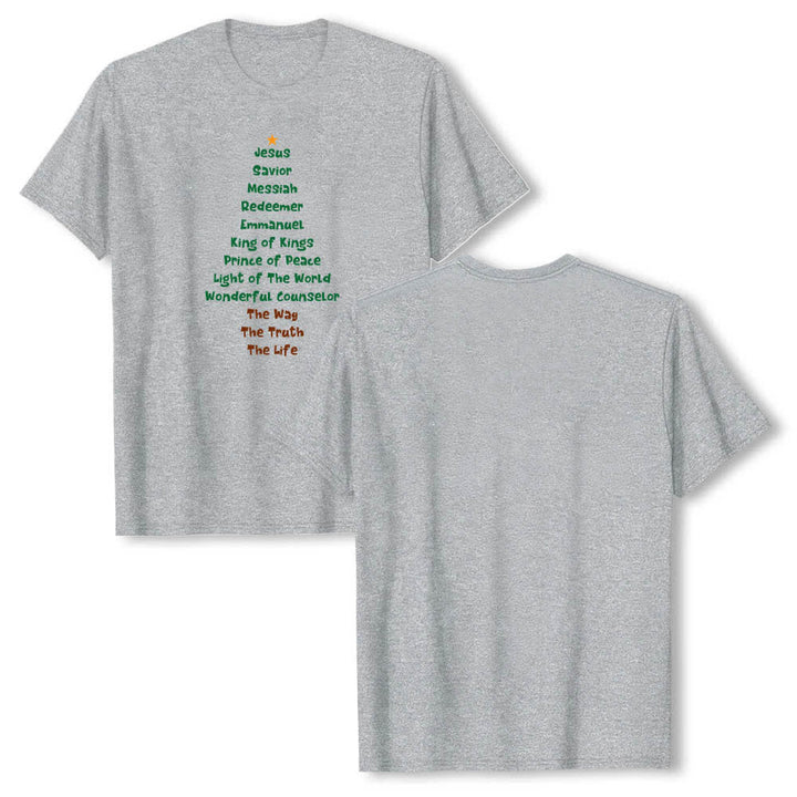 Christianartworkshop Dual-Side Jesus Names Christmas Tree Letter Print Classic T-shirt - Grey - 2XL - image 24