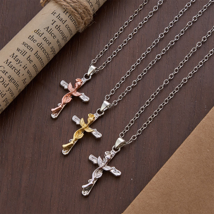 Christianartworkshop Rose Vine Cross Alloy Pendant Necklace - image 1