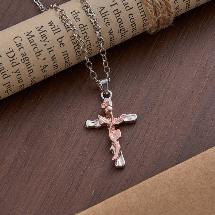 Christianartworkshop Rose Vine Cross Alloy Pendant Necklace - Rose Gold - image 4
