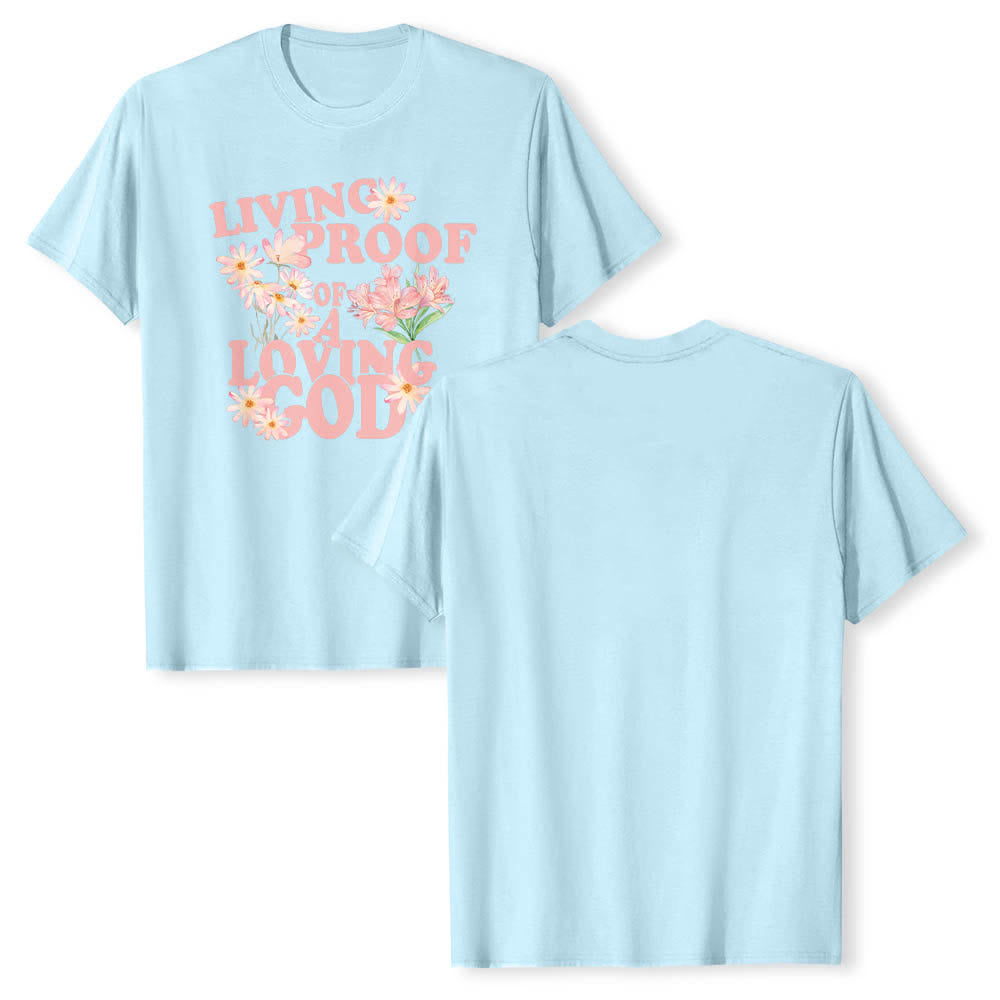 Christianartworkshop Dual-Side Living Proof Of A Loving God Floral Letter Print Classic T-shirt - Blue - 2XL - image 15
