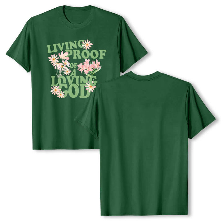 Christianartworkshop Dual-Side Living Proof Of A Loving God Floral Letter Print Classic T-shirt - Dark Green - 2XL - image 9