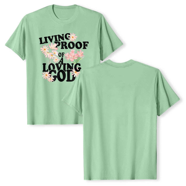 Christianartworkshop Dual-Side Living Proof Of A Loving God Floral Letter Print Classic T-shirt - Light Green - 2XL - image 21