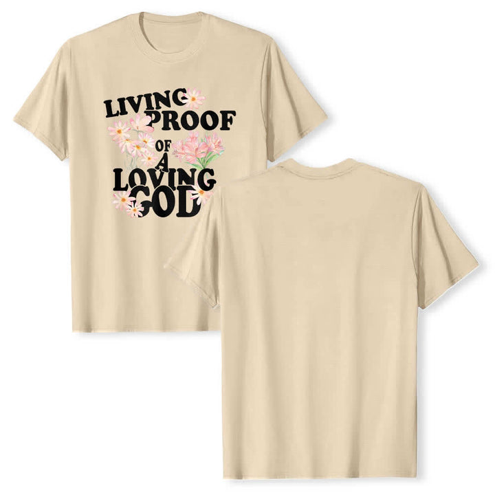 Christianartworkshop Dual-Side Living Proof Of A Loving God Floral Letter Print Classic T-shirt - Beige - 2XL - image 3