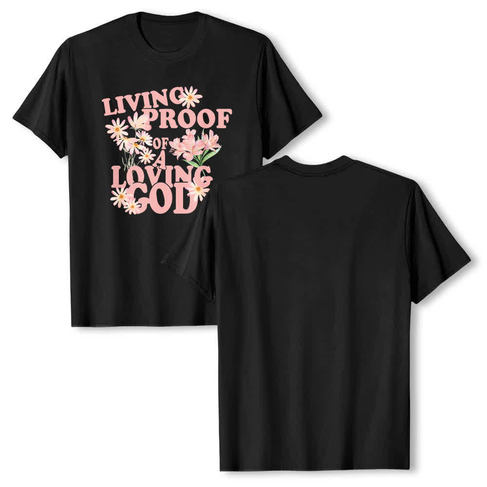 Christianartworkshop Dual-Side Living Proof Of A Loving God Floral Letter Print Classic T-shirt - Black - 2XL - image 12