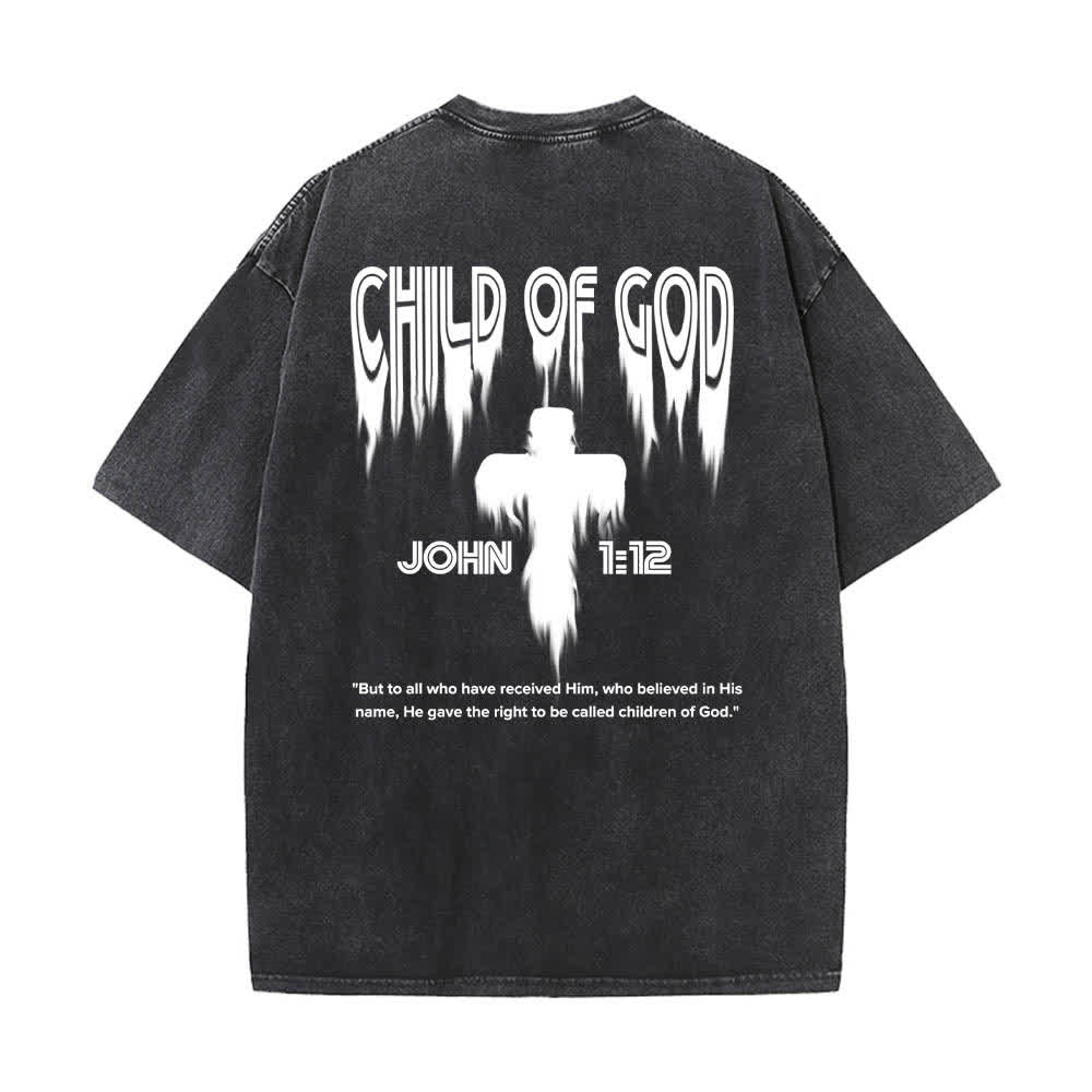 Christianartworkshop Dual-Side Child Of God John 1:12 Distressed Letter Print Washed T-shirt - image 16