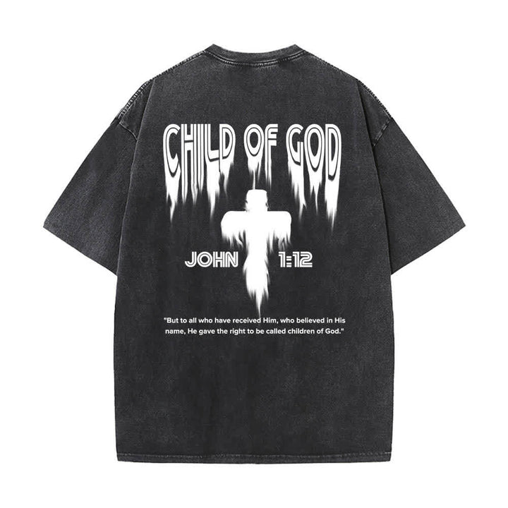 Christianartworkshop Dual-Side Child Of God John 1:12 Distressed Letter Print Washed T-shirt - image 16