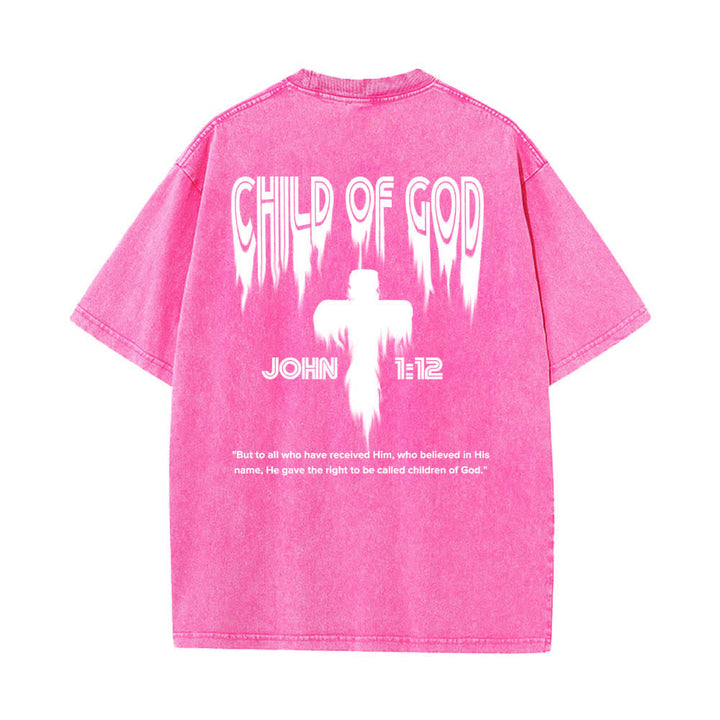 Christianartworkshop Dual-Side Child Of God John 1:12 Distressed Letter Print Washed T-shirt - image 25