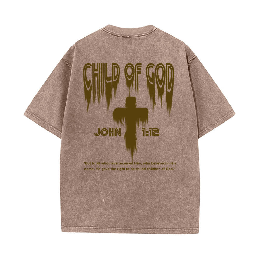 Christianartworkshop Dual-Side Child Of God John 1:12 Distressed Letter Print Washed T-shirt - image 7