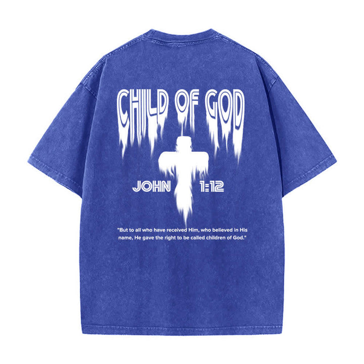 Christianartworkshop Dual-Side Child Of God John 1:12 Distressed Letter Print Washed T-shirt - image 4