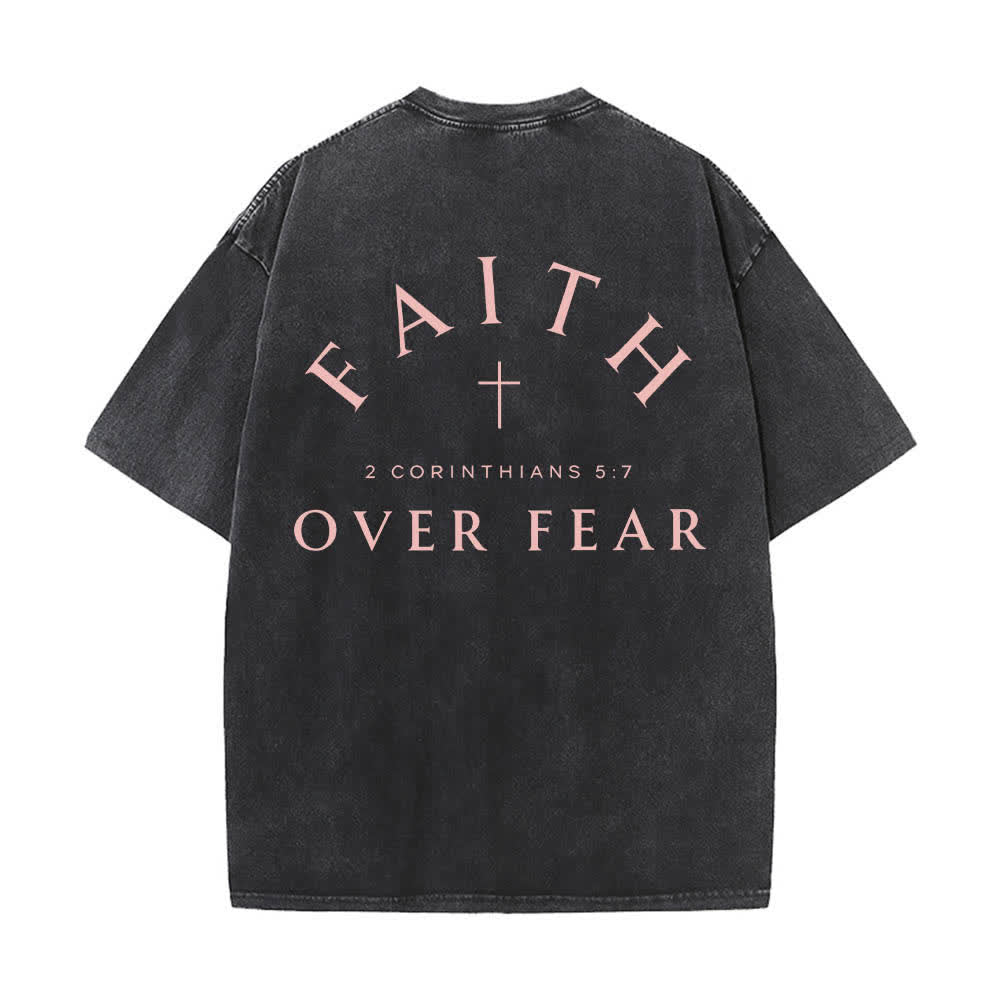 Christianartworkshop Dual-Side Faith Over Fear Cross Scripture Letter Print Washed T-shirt - image 19