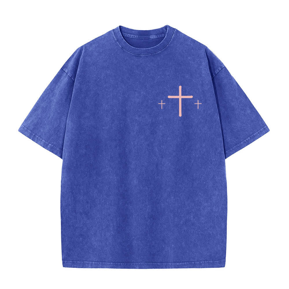Christianartworkshop Dual-Side Faith Over Fear Cross Scripture Letter Print Washed T-shirt - image 8