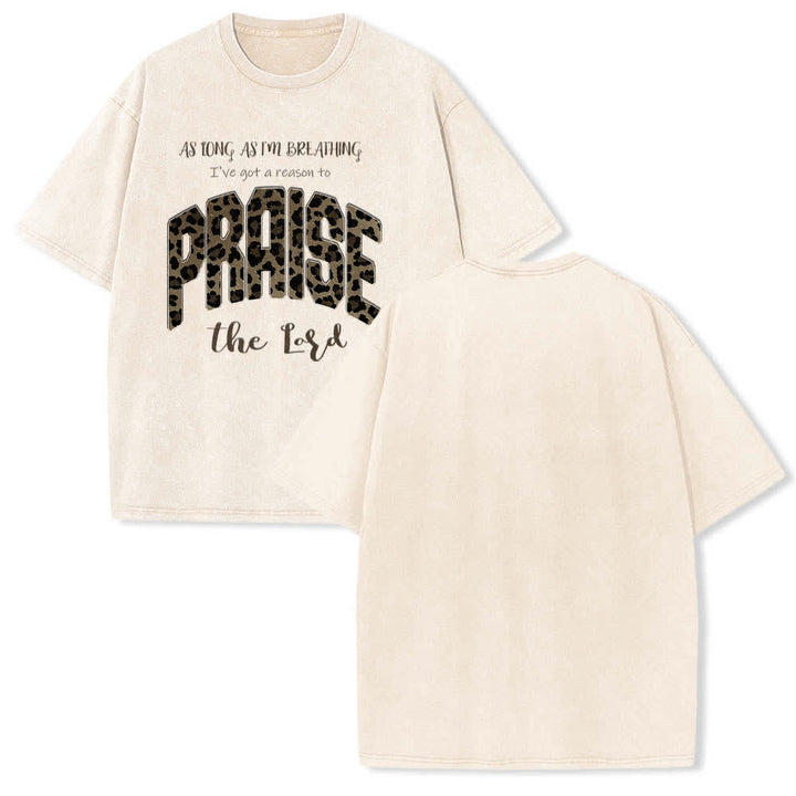 Christianartworkshop Dual-Side Praise The Lord Leopard Print Letter Washed T-shirt - Beige - 5XL - image 24