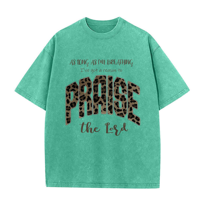 Christianartworkshop Dual-Side Praise The Lord Leopard Print Letter Washed T-shirt - image 19