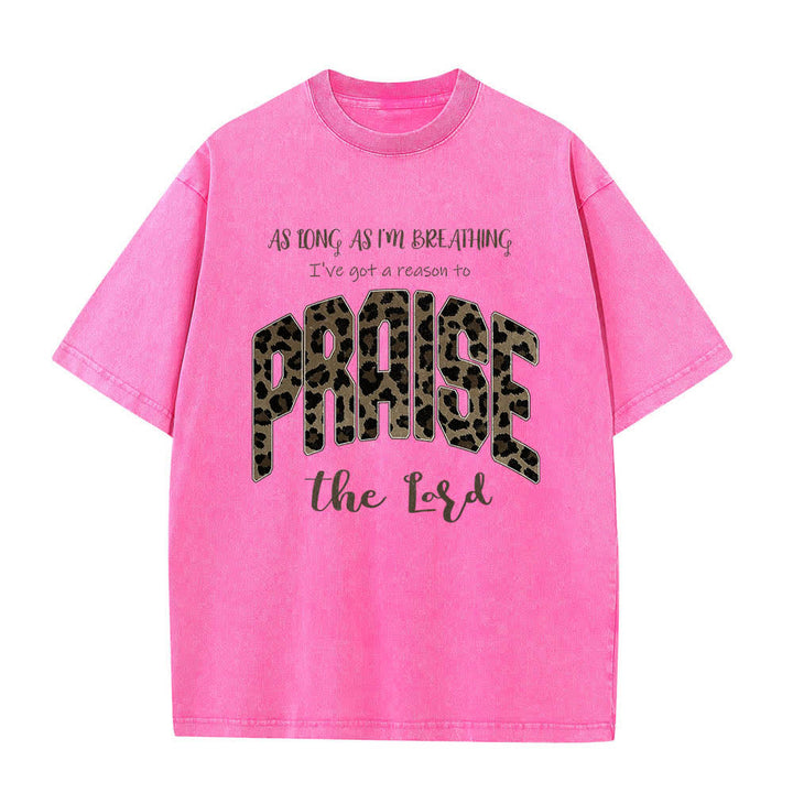 Christianartworkshop Dual-Side Praise The Lord Leopard Print Letter Washed T-shirt - image 4