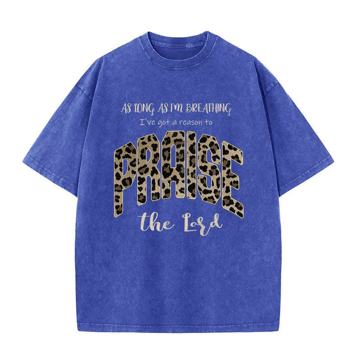 Christianartworkshop Dual-Side Praise The Lord Leopard Print Letter Washed T-shirt - image 10