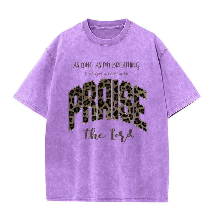 Christianartworkshop Dual-Side Praise The Lord Leopard Print Letter Washed T-shirt - image 1