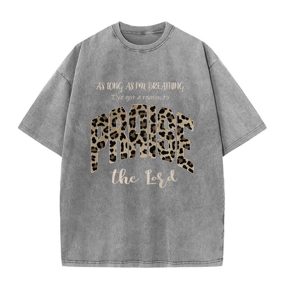 Christianartworkshop Dual-Side Praise The Lord Leopard Print Letter Washed T-shirt - image 16