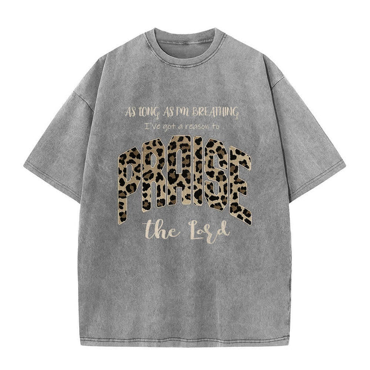 Christianartworkshop Dual-Side Praise The Lord Leopard Print Letter Washed T-shirt - image 16