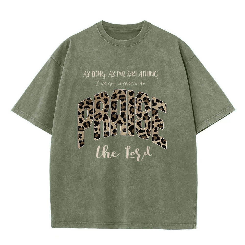 Christianartworkshop Dual-Side Praise The Lord Leopard Print Letter Washed T-shirt - image 7