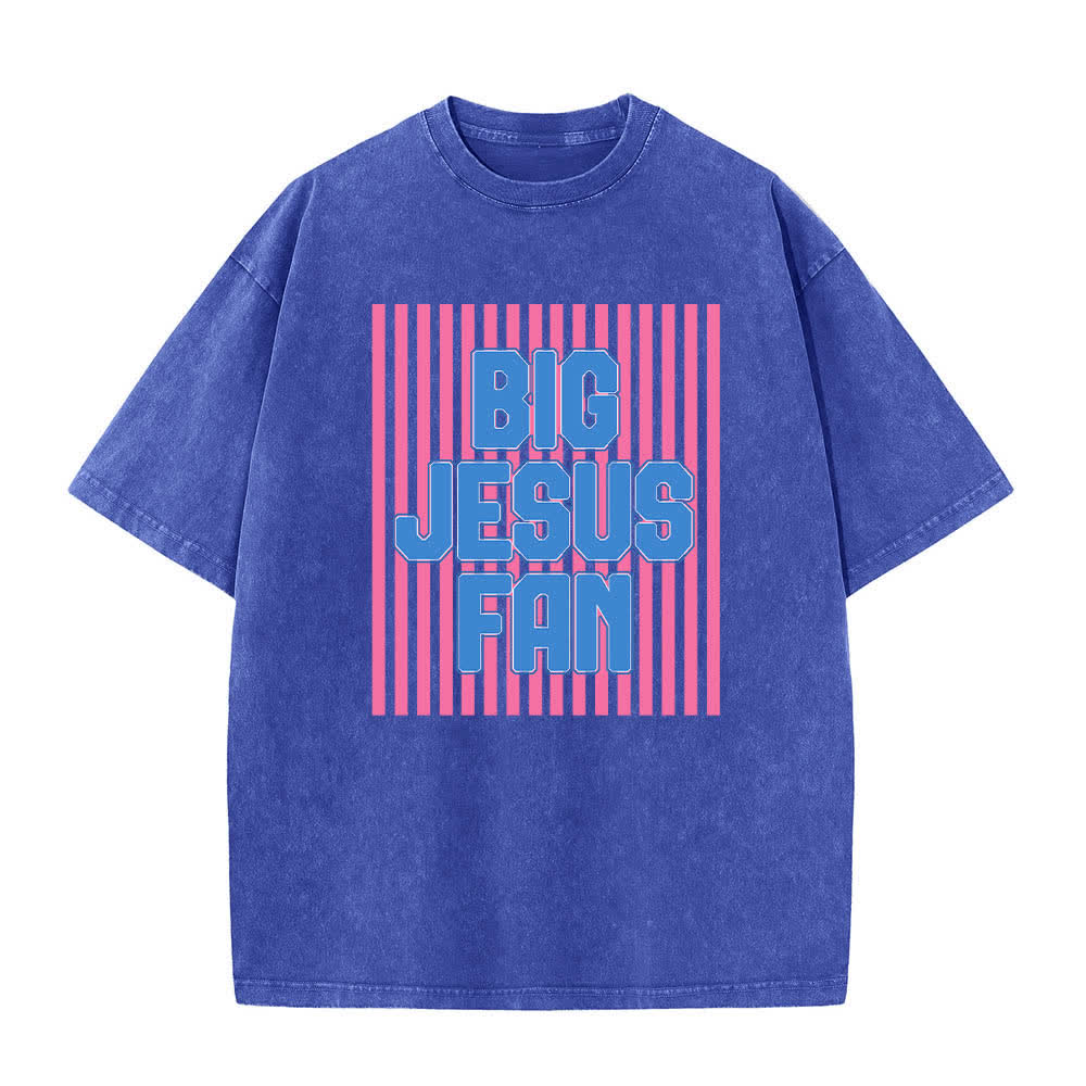 Christianartworkshop Dual-Side Big Jesus Fan Striped Letter Print Washed T-shirt - image 13