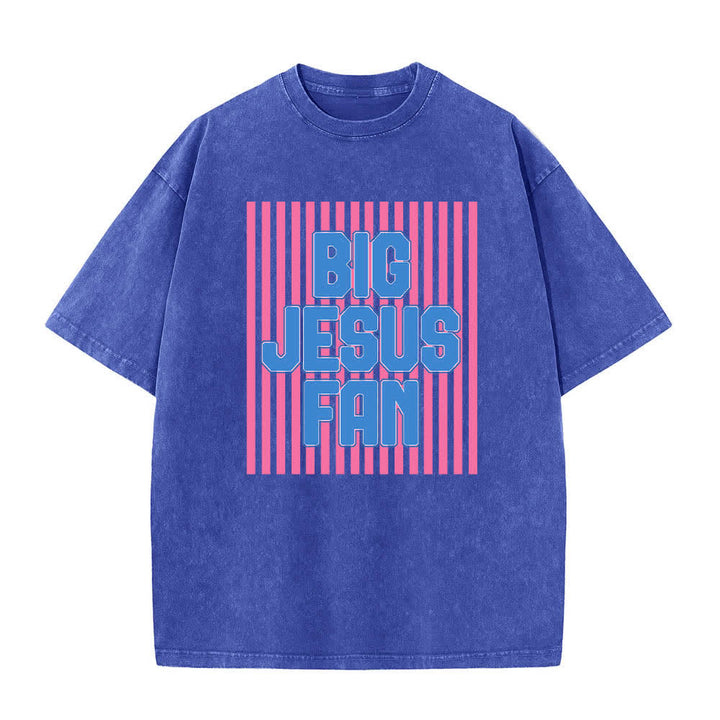 Christianartworkshop Dual-Side Big Jesus Fan Striped Letter Print Washed T-shirt - image 13