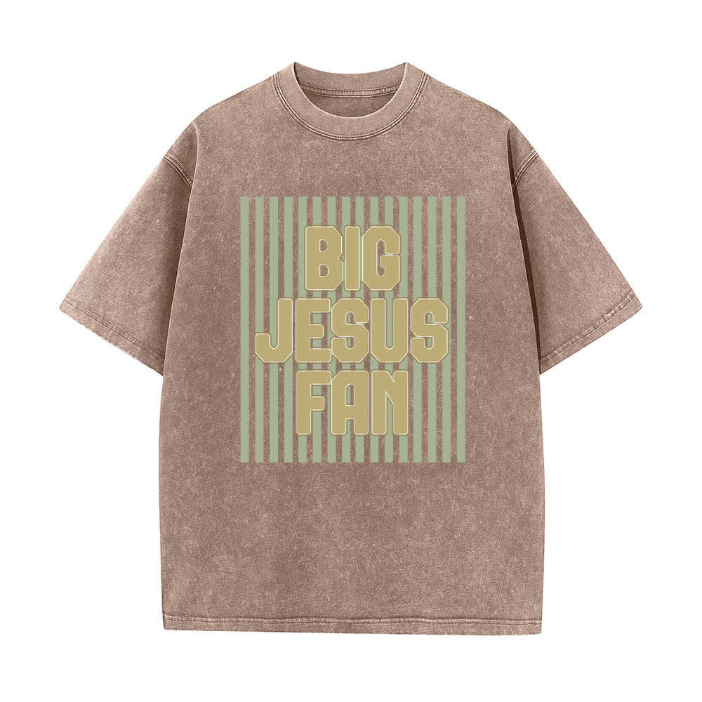 Christianartworkshop Dual-Side Big Jesus Fan Striped Letter Print Washed T-shirt - image 16