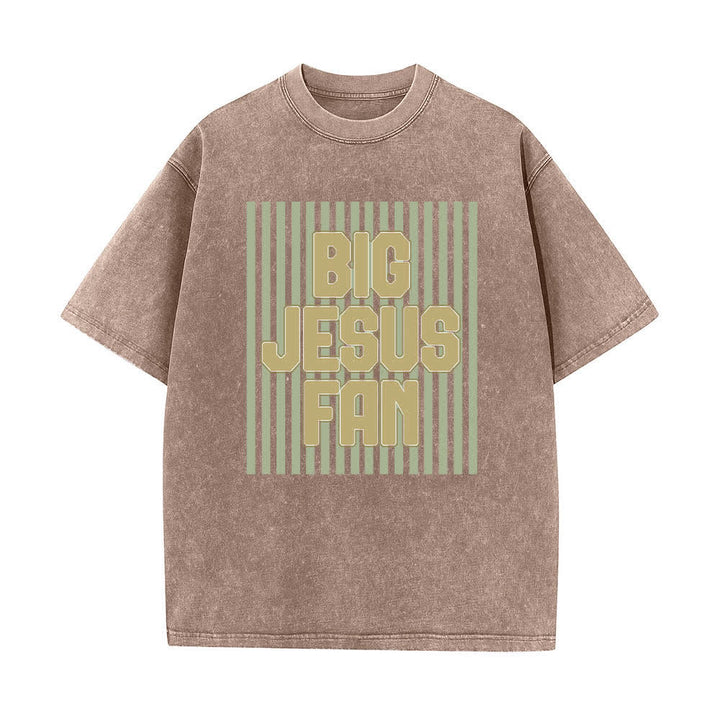 Christianartworkshop Dual-Side Big Jesus Fan Striped Letter Print Washed T-shirt - image 16