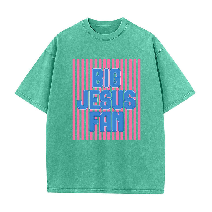Christianartworkshop Dual-Side Big Jesus Fan Striped Letter Print Washed T-shirt - image 22