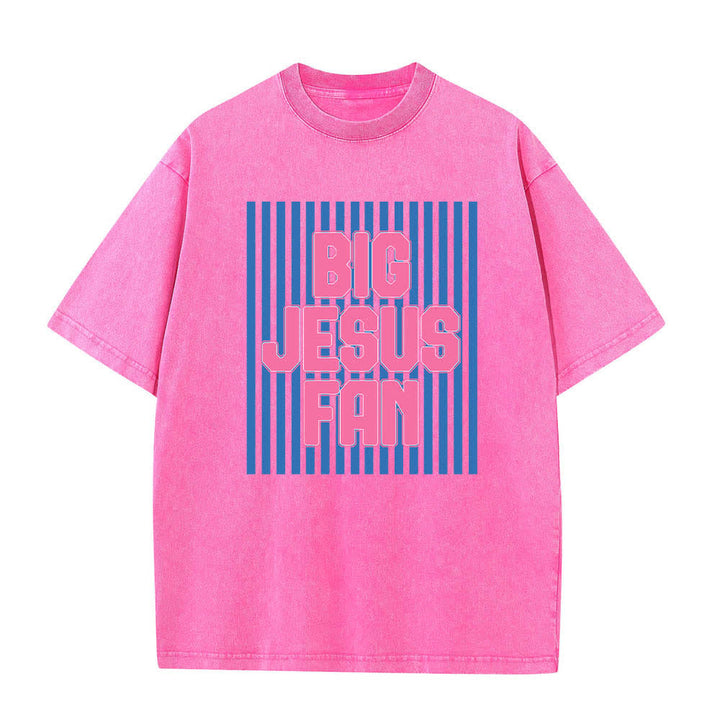 Christianartworkshop Dual-Side Big Jesus Fan Striped Letter Print Washed T-shirt - image 7